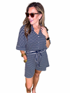 Navy Pinstripe Romper