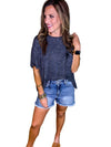 Plus Mid Rise Raw Frayed Hem Denim Shorts