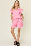 Texture Ruffle Sleeve Top and Shorts Set