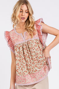 Boho Floral Ruffled Sleeve Top