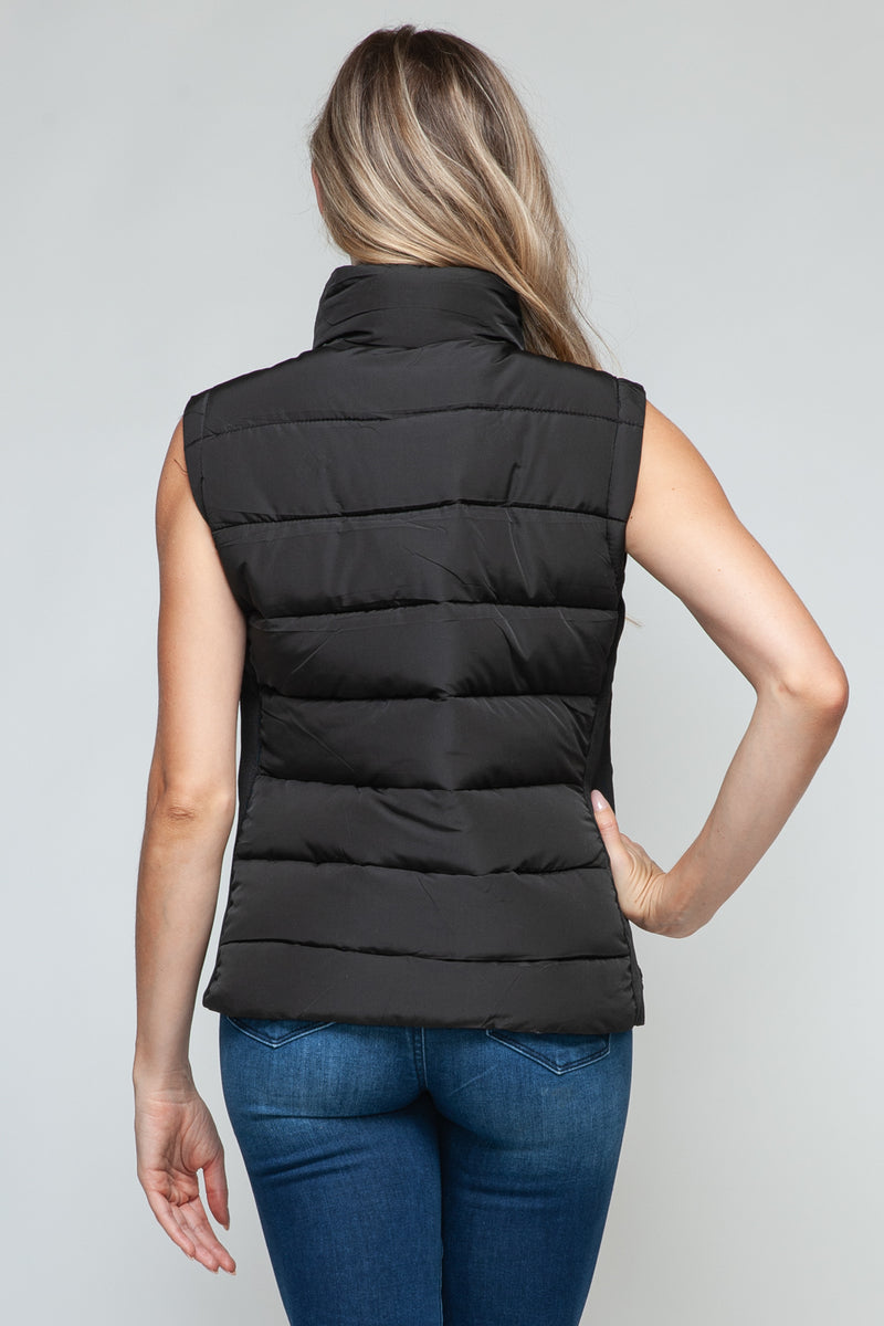 Zip Up Puffer Vest with Pockets in Black