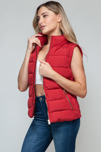 Zip Up Puffer Vest with Pockets in Red