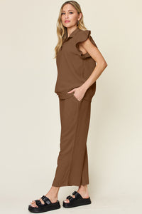 Texture Pant Set with Ruffle Sleeves