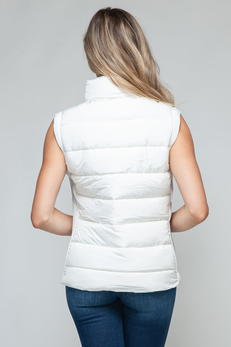 Zip Up Puffer Vest with Pockets in White