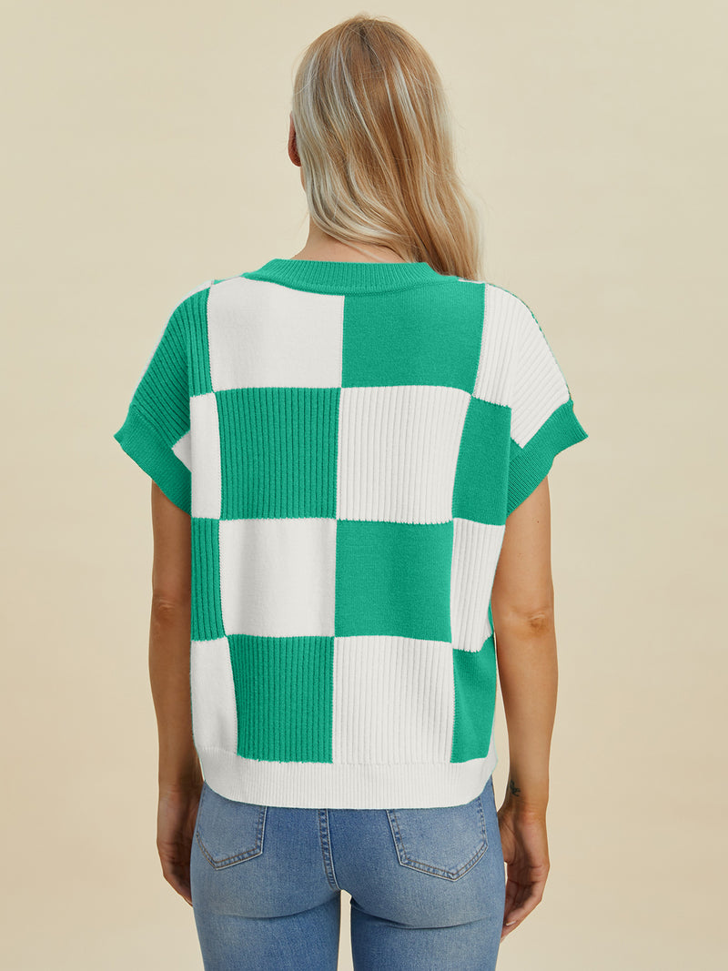 Checkered Short Sleeve Sweater