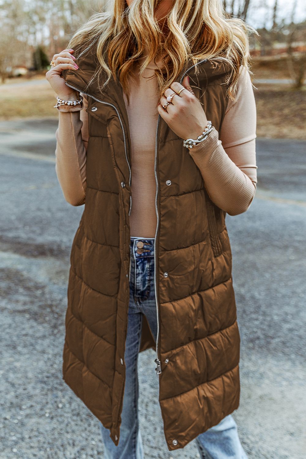 Sleeveless long puffer vest on sale