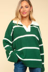 Haptics Collared Neck Striped Contrast Sweater