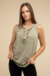 Vintage Washed Sleeveless Henley Top