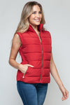 Zip Up Puffer Vest with Pockets in Red