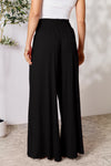 Smocked Waistband Wide Leg Pants with Pockets