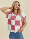 Checkered Short Sleeve Sweater