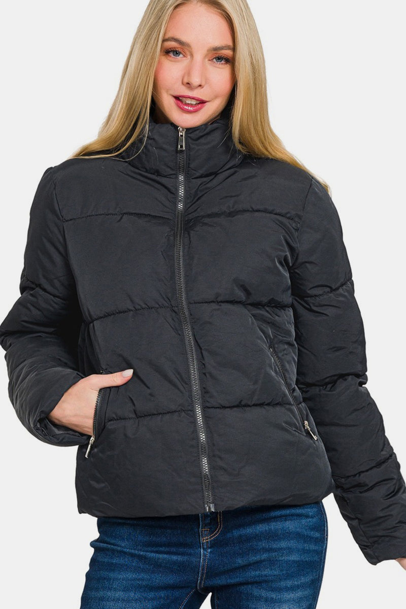 Black Puffer Jacket with Pockets