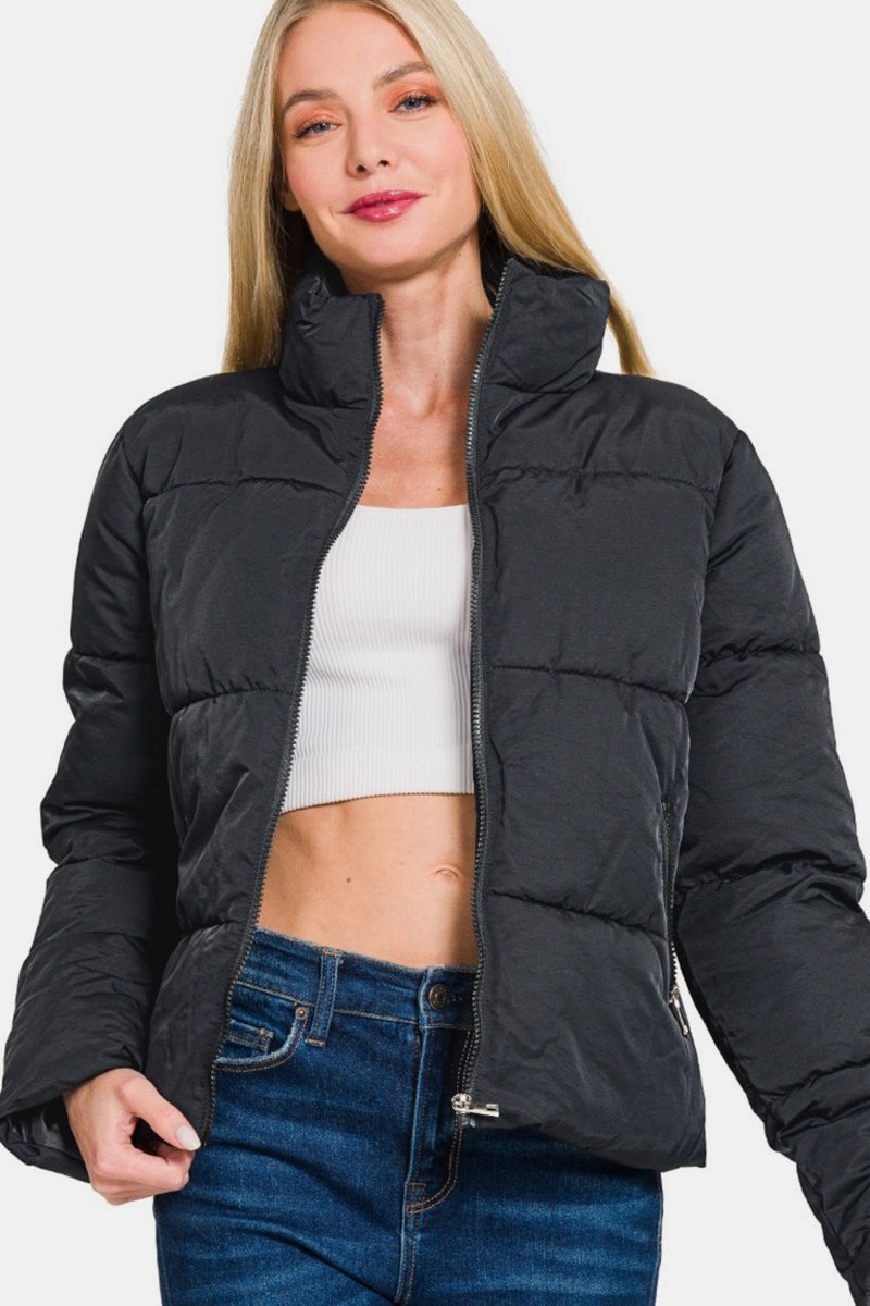 Black Puffer Jacket with Pockets