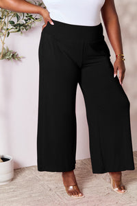 Smocked Waistband Wide Leg Pants with Pockets