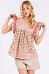 Boho Floral Ruffled Sleeve Top