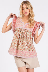 Boho Floral Ruffled Sleeve Top