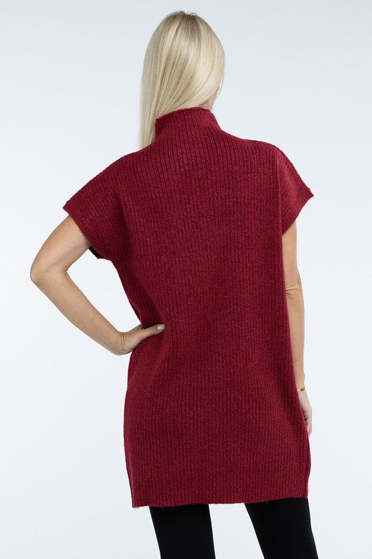 Mock Neck Short Sleeve Sweater Dress