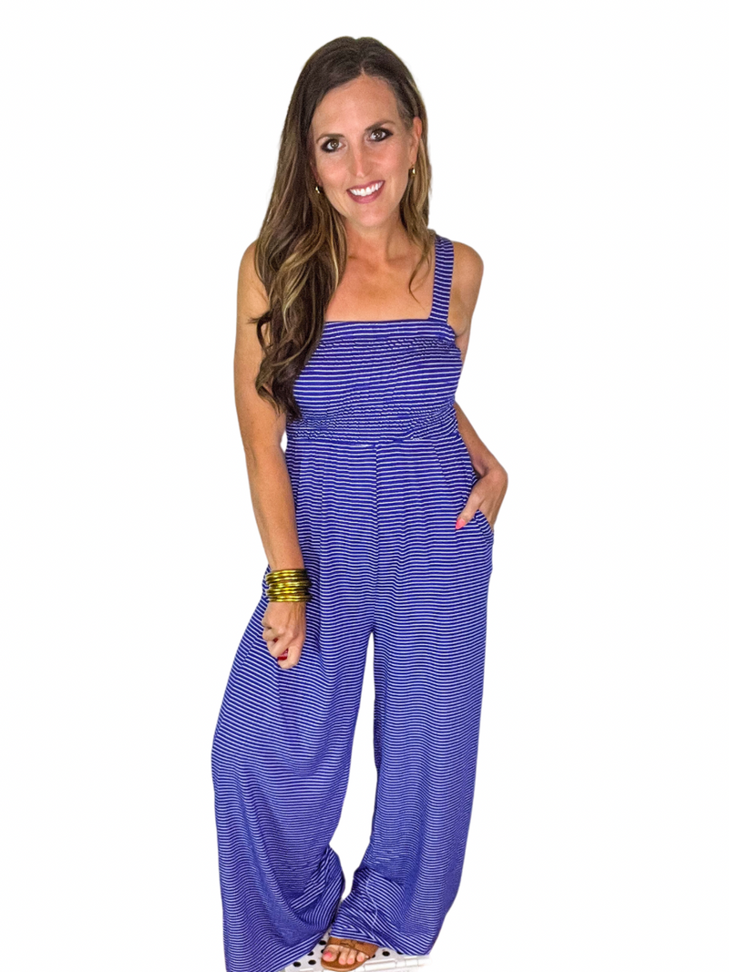 Smocked Top Striped Jumpsuit