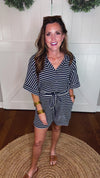 Navy Pinstripe Romper