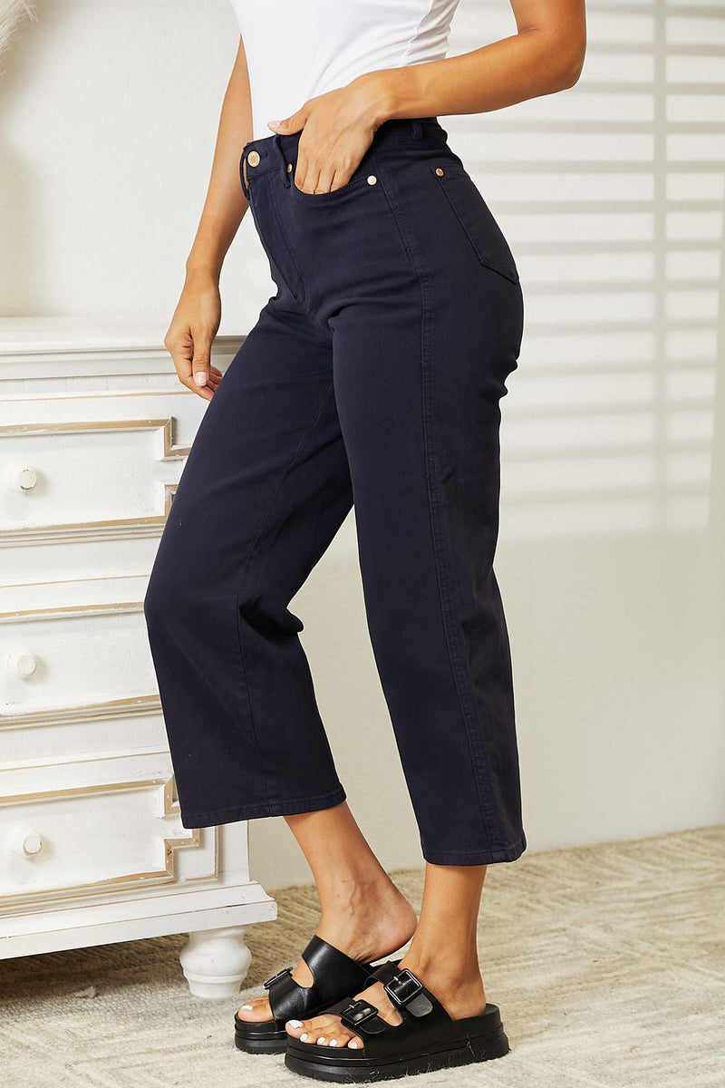 Judy Blue High Waist Tummy Control Garment Dyed Wide Cropped Jeans