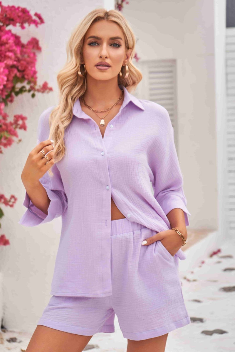 Gauze Button Up Top and Shorts Set
