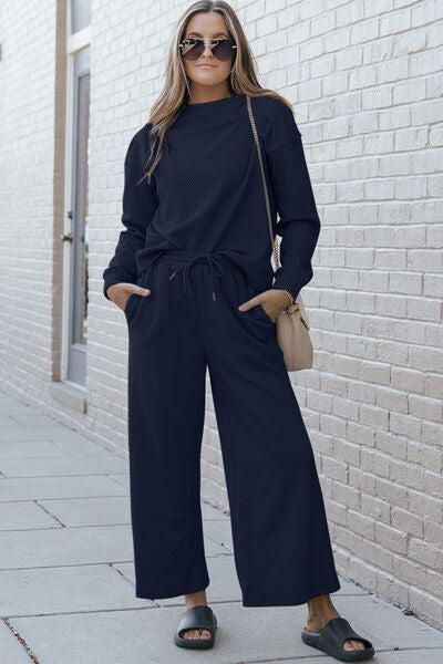 Dupe Textured Long Sleeve Top Pants Set