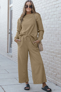 Dupe Textured Long Sleeve Top Pants Set