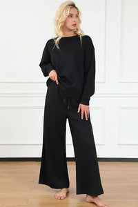 Dupe Textured Long Sleeve Top Pants Set